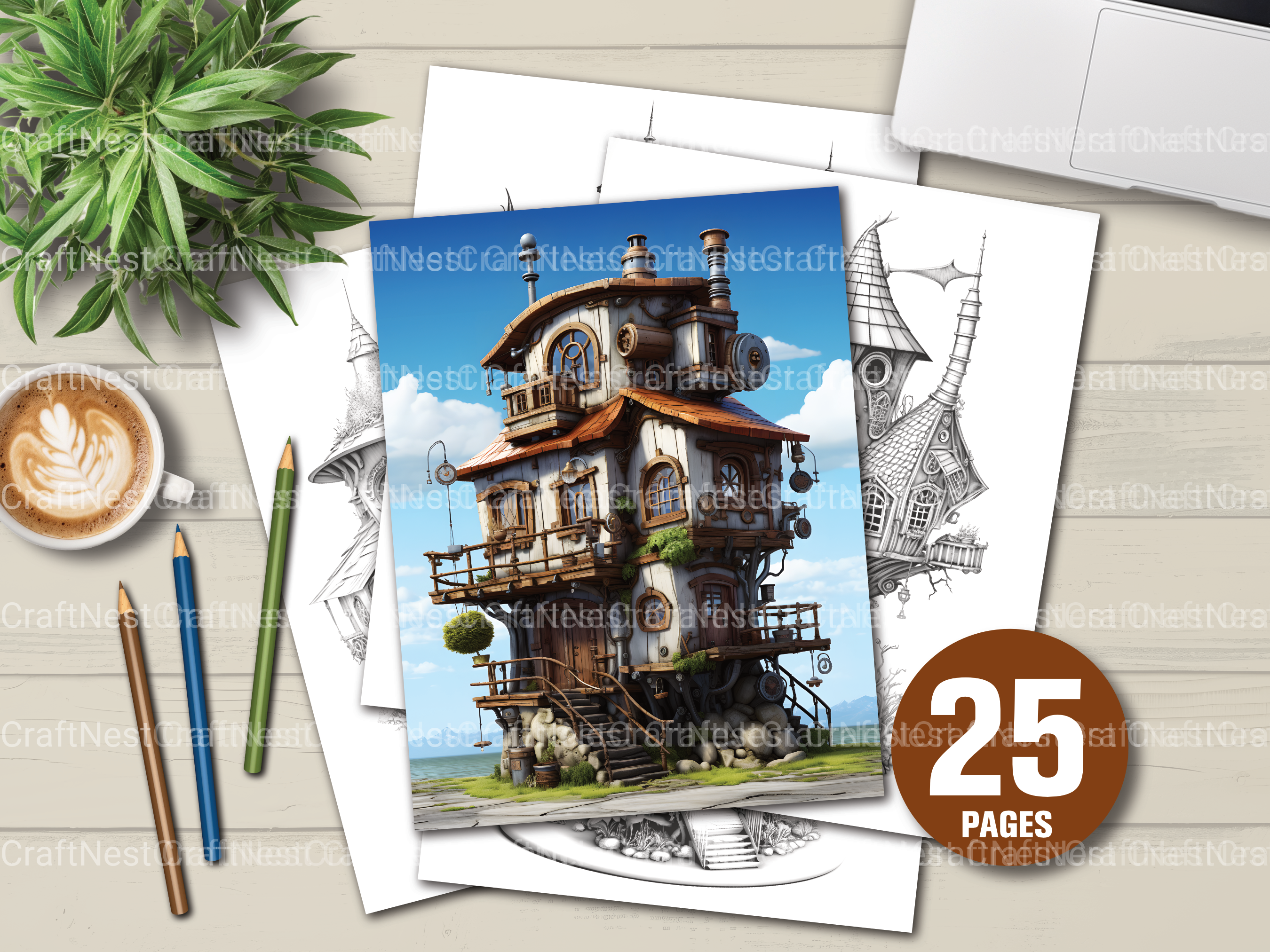 Steampunk Fairy House Coloring Book