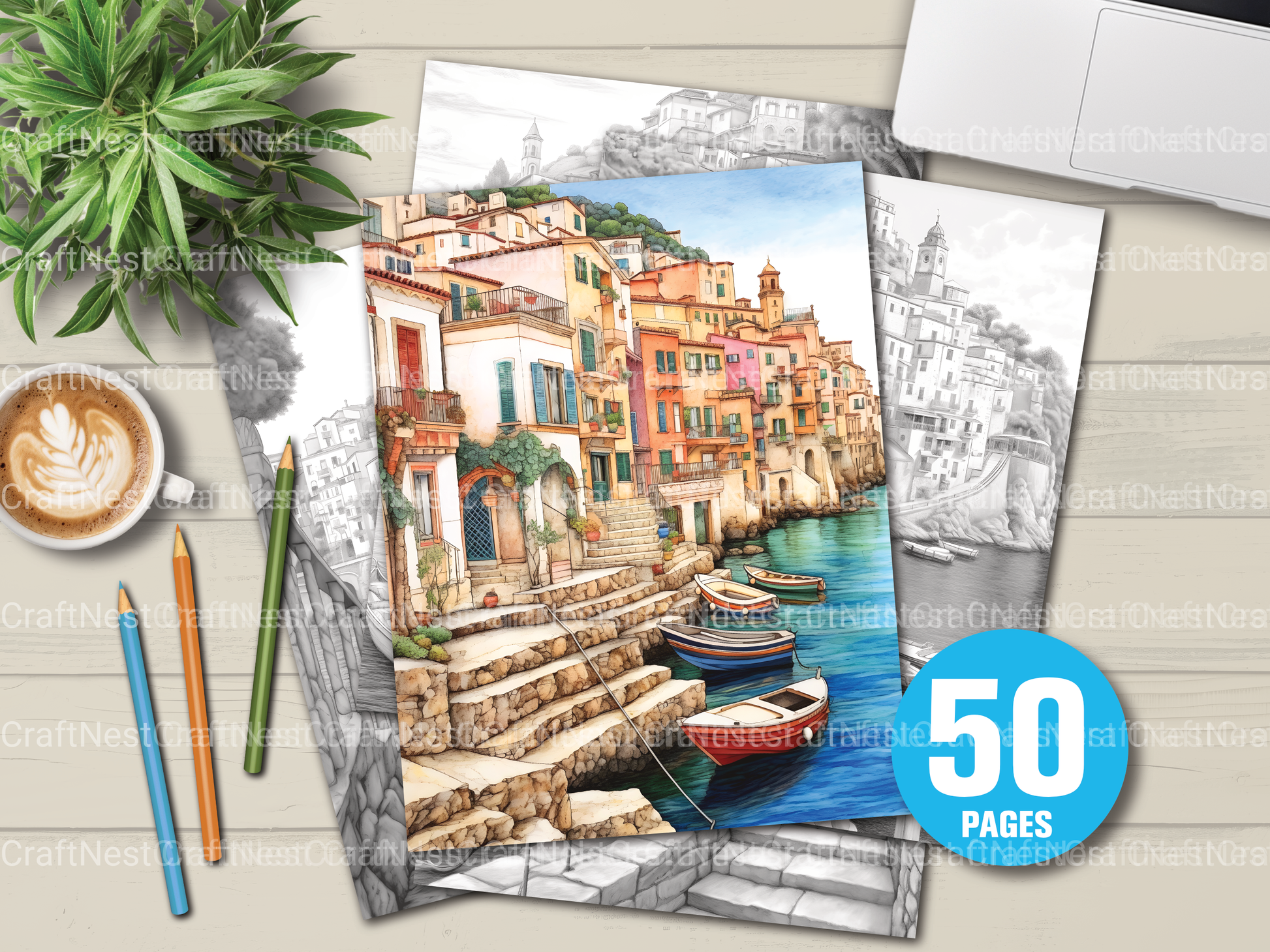 Italian Coastal Villages Coloring Book - CraftNest - Digital Crafting and Art