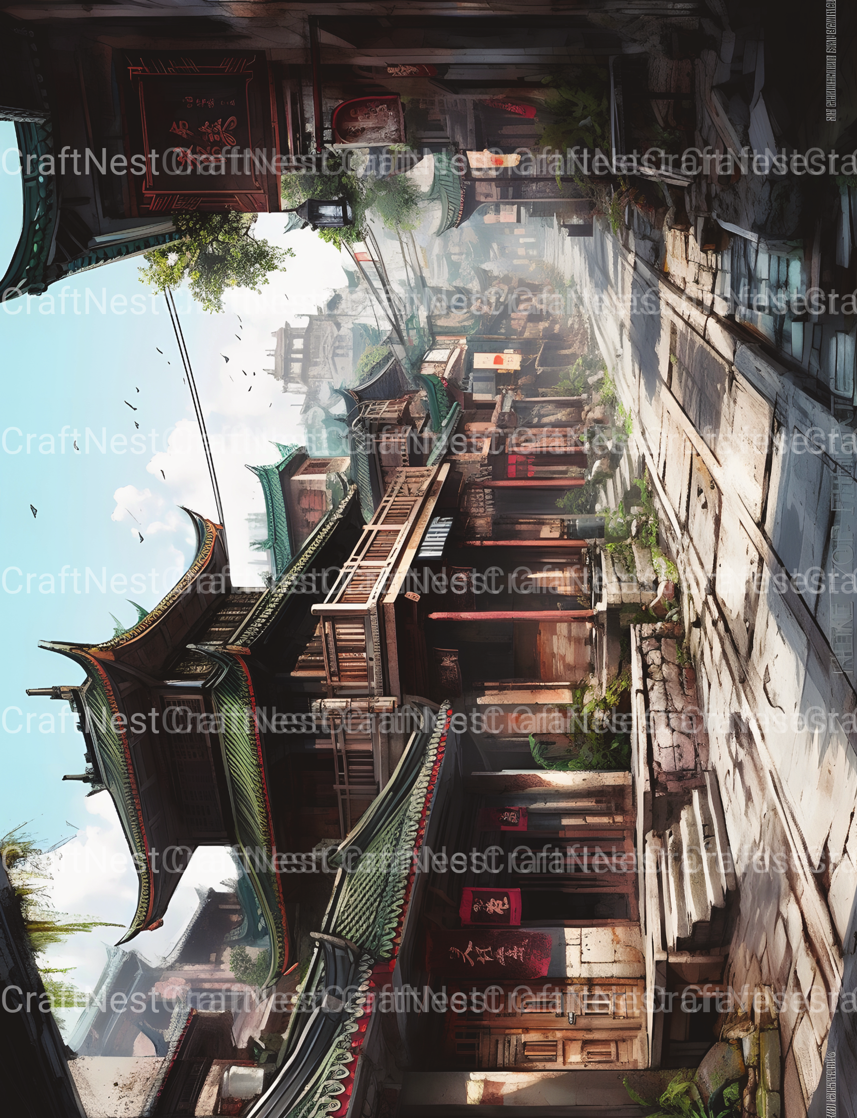 Old Chinese Village Coloring Book - CraftNest - Digital Crafting and Art