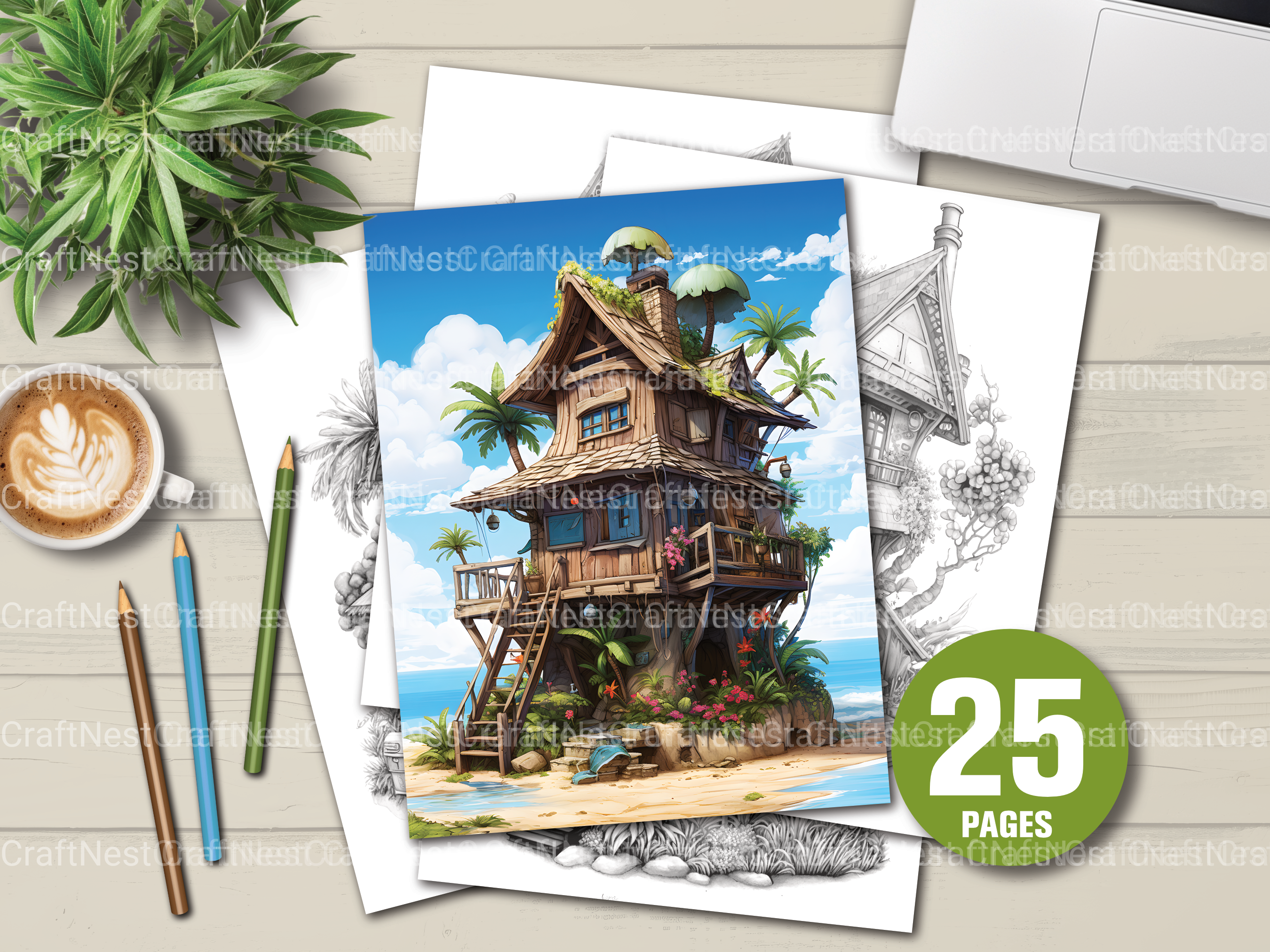 Hawaiian Tiny House Coloring Book