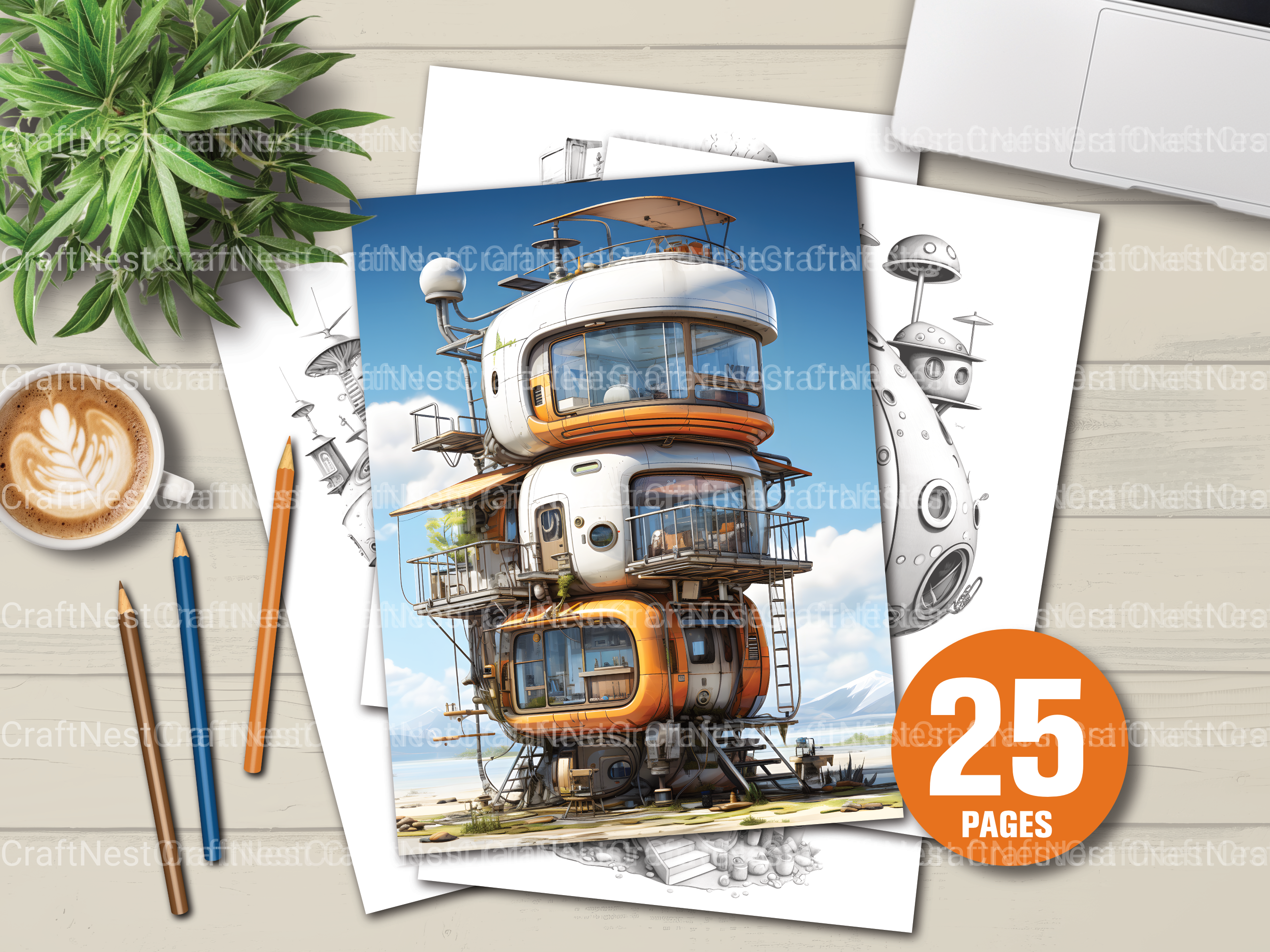 Futuristic Tiny House Coloring Book