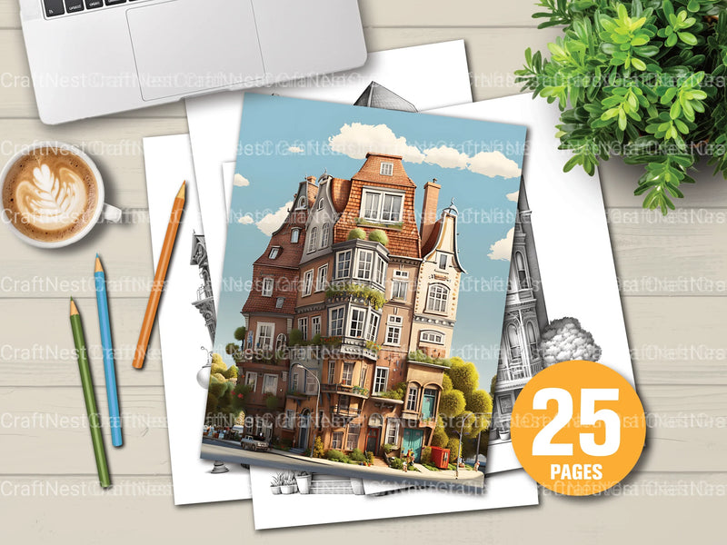 Townhouse Tiny House Coloring Book - CraftNest - Digital Crafting and Art