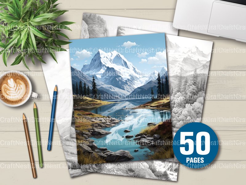 Mountain Scenery Coloring Book - CraftNest - Digital Crafting and Art