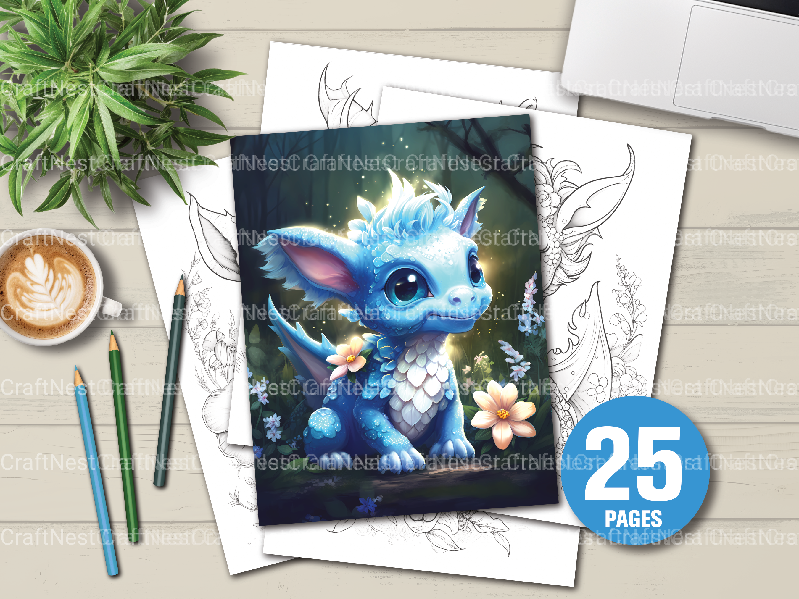 Baby Dragon With Flowers Coloring Book