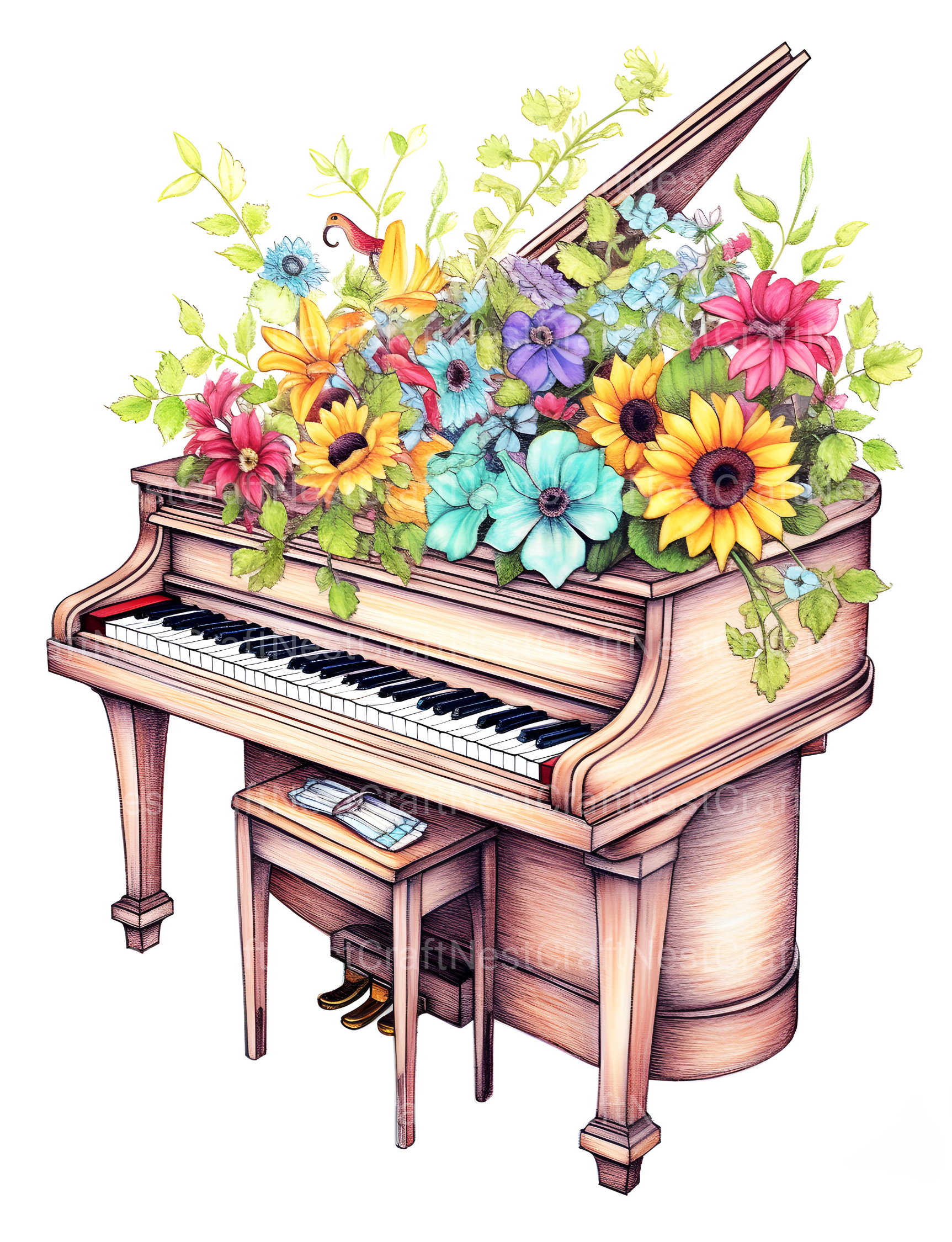 Flower Instrument Coloring Book - CraftNest - Digital Crafting and Art