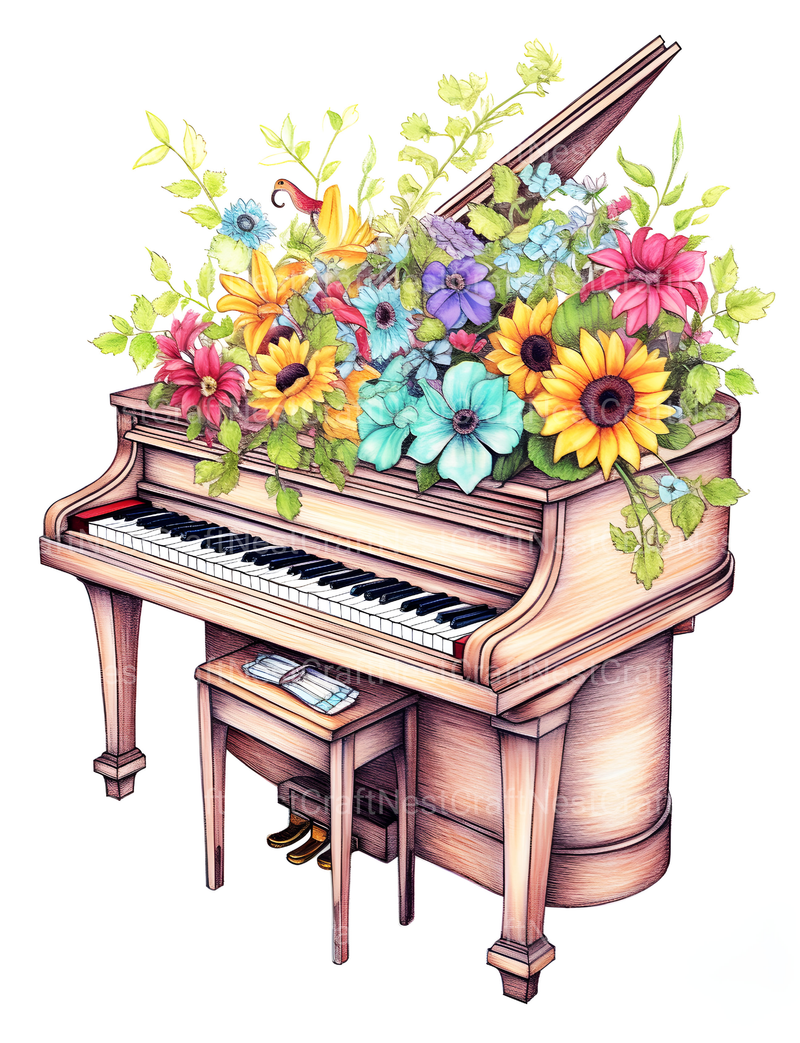 Flower Instrument Coloring Book - CraftNest - Digital Crafting and Art