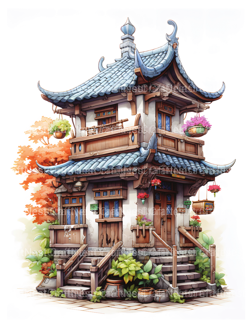 Chinese Tiny House Coloring Book - CraftNest - Digital Crafting and Art