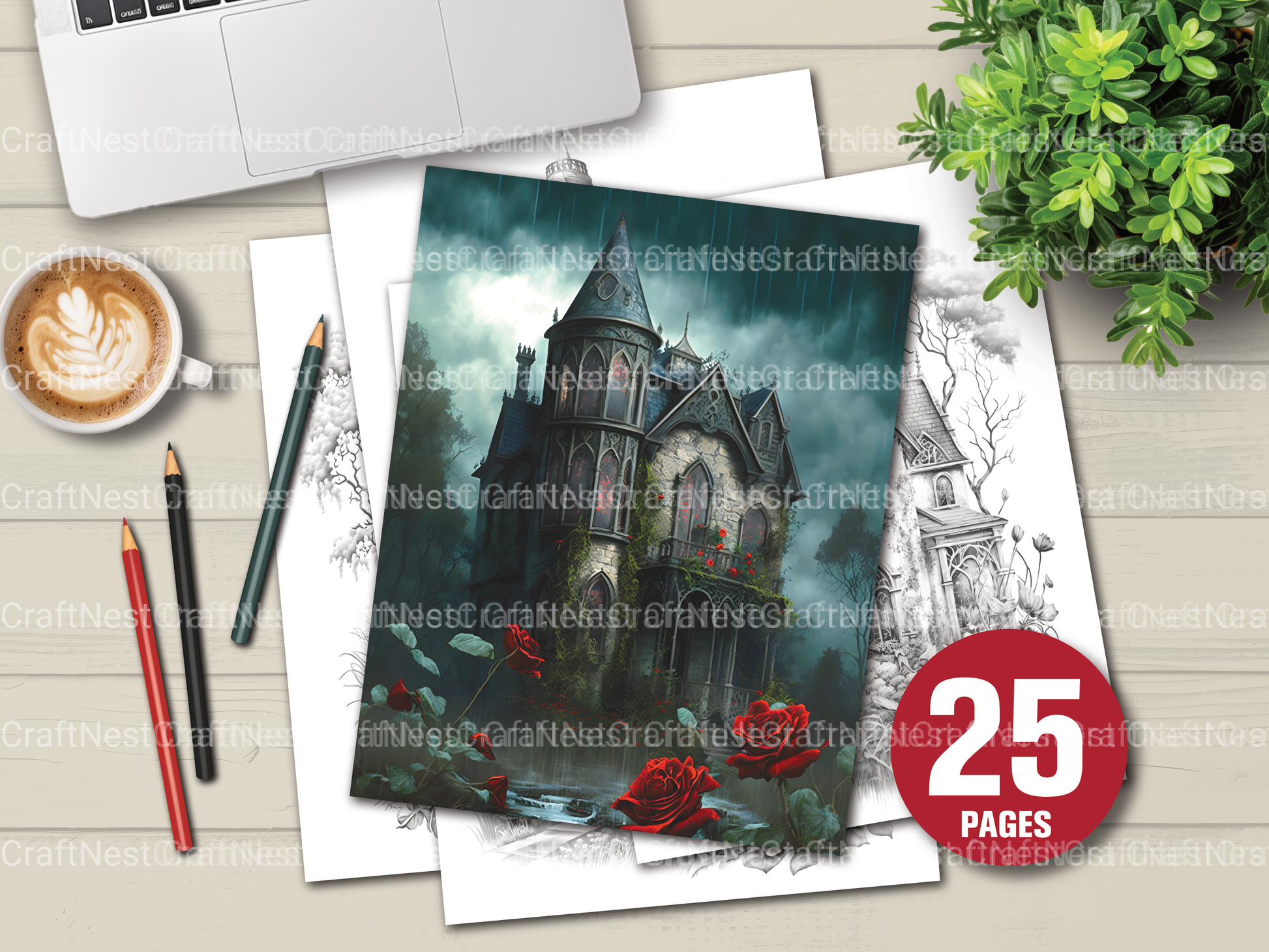 Gothic House Coloring Book - CraftNest - Digital Crafting and Art