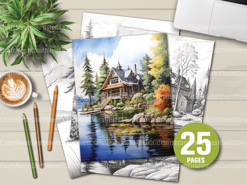 Lake Houses Coloring Book - CraftNest - Digital Crafting and Art