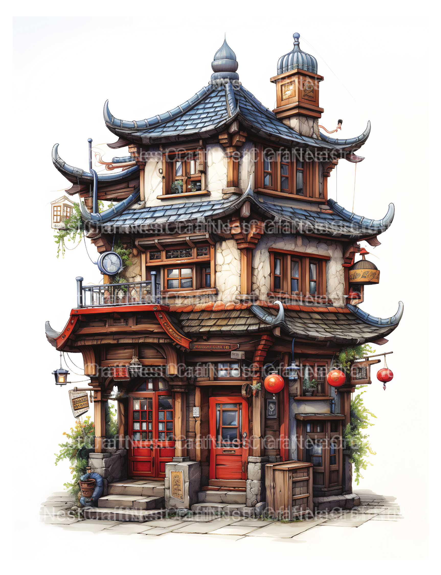 Chinese Tiny House Coloring Book - CraftNest - Digital Crafting and Art