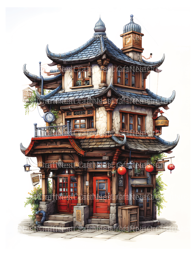 Chinese Tiny House Coloring Book - CraftNest - Digital Crafting and Art