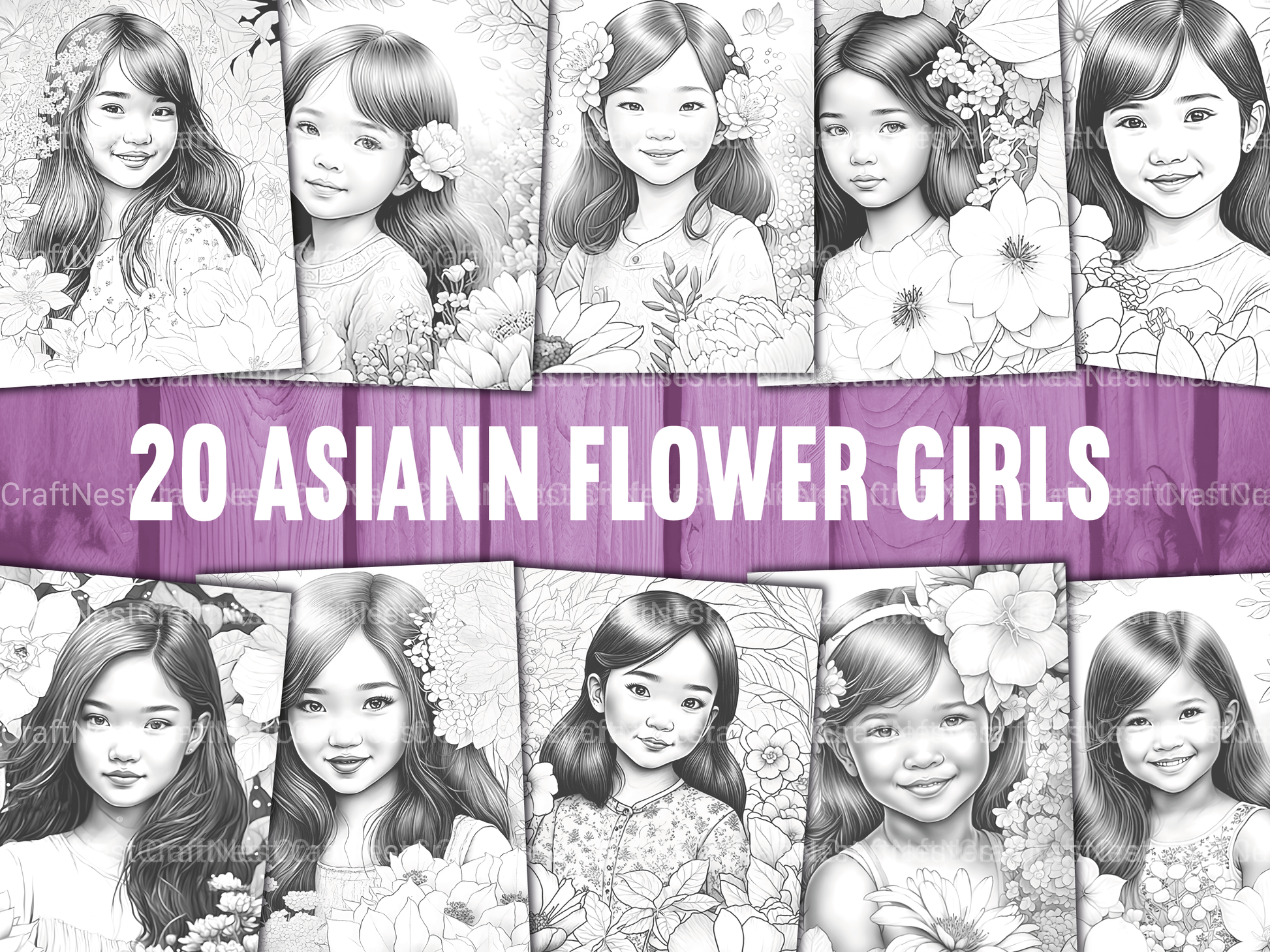 Asian Flower Girl Coloring Book - CraftNest - Digital Crafting and Art