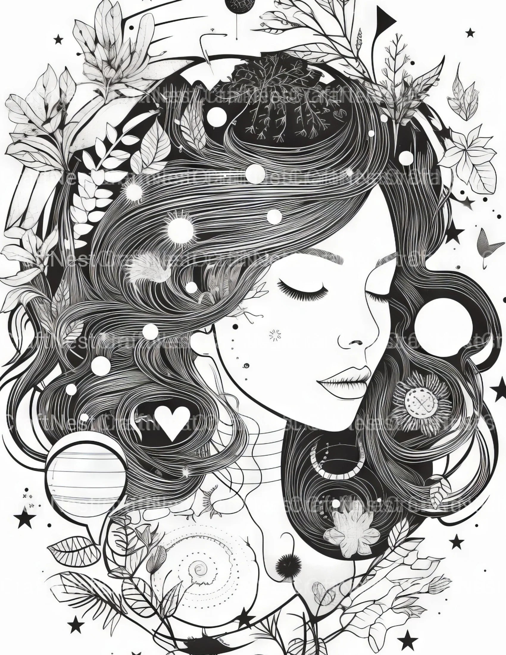 Femme Portrait Coloring Book - CraftNest - Digital Crafting and Art