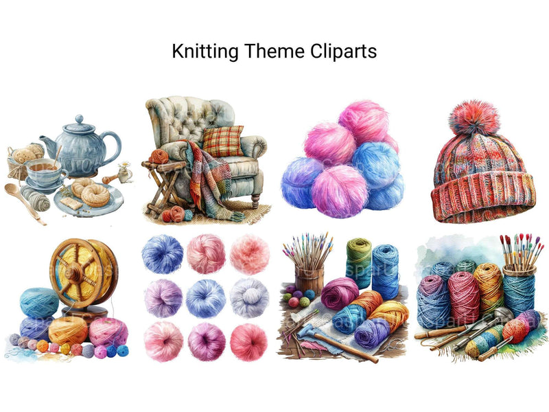 Knitting Theme Clipart - CraftNest - Digital Crafting and Art
