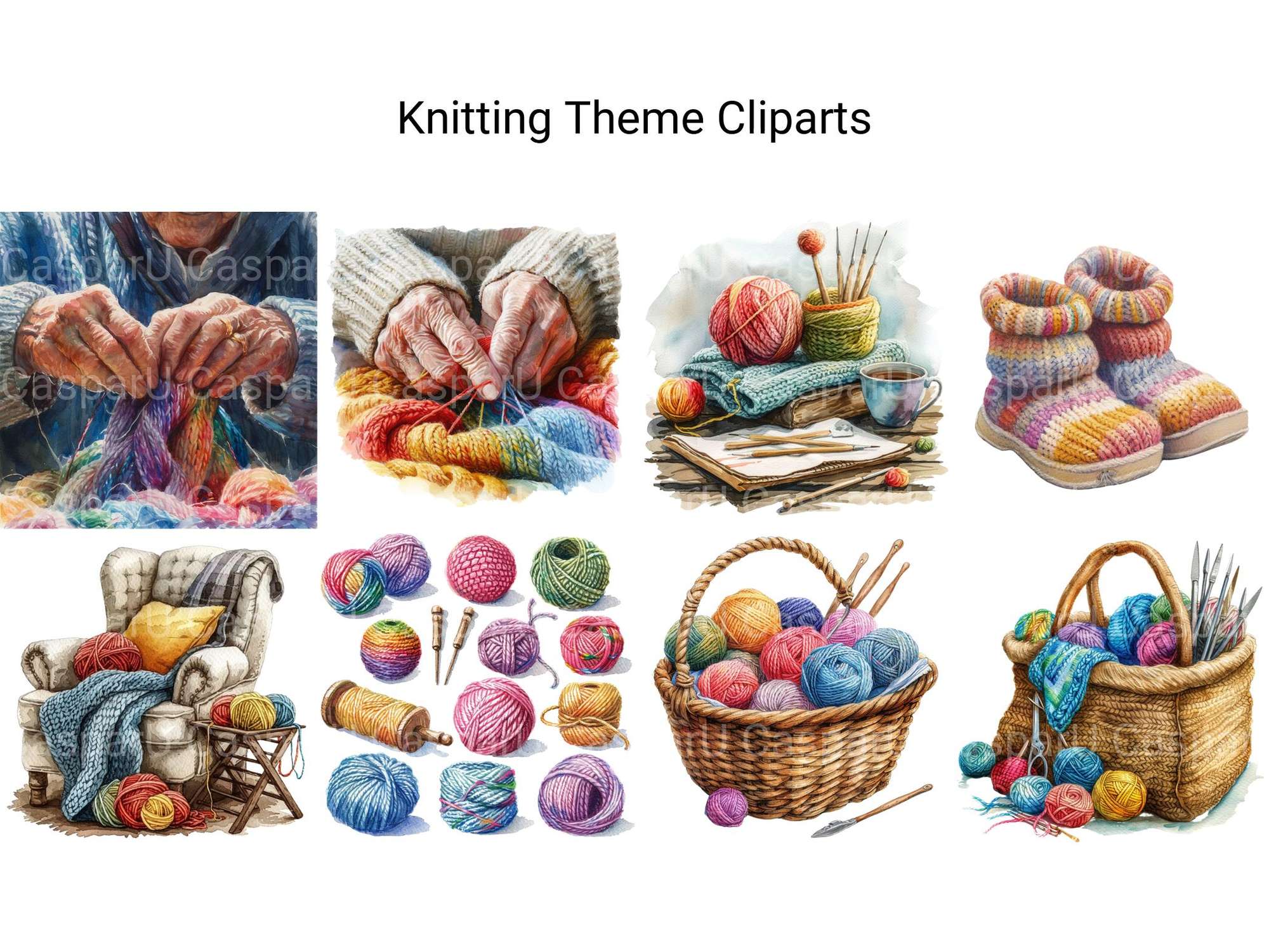 Knitting Theme Clipart - CraftNest - Digital Crafting and Art