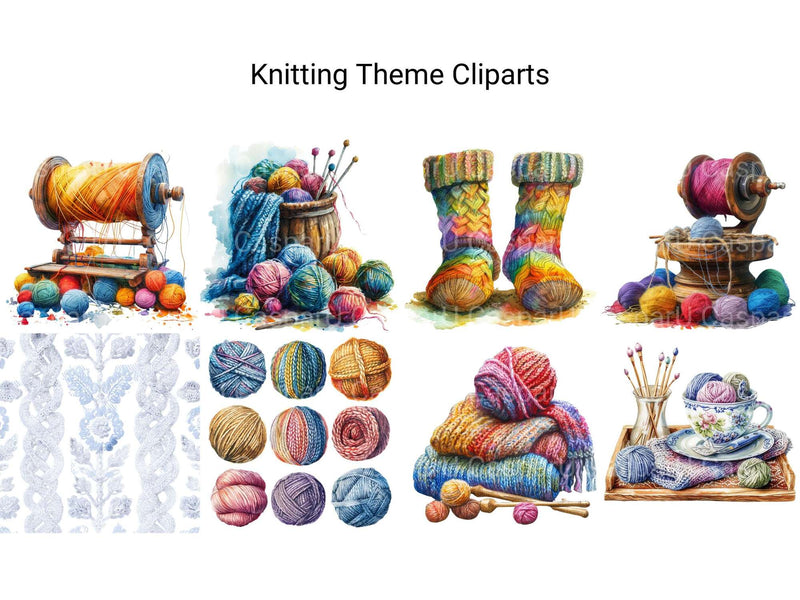 Knitting Theme Clipart - CraftNest - Digital Crafting and Art
