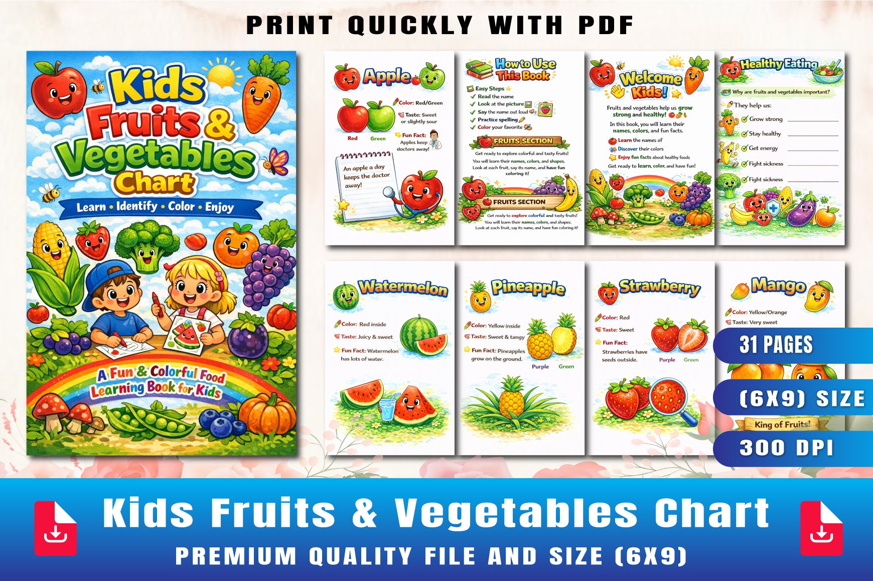 Kids Fruits and Vegetables Chart Planner