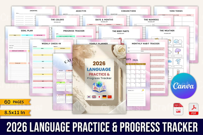Language Practice Progress Tracker - CraftNest - Digital Crafting and Art