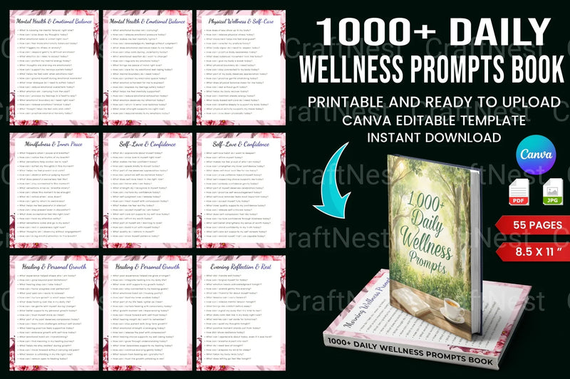 Daily Wellness Prompts Book for Mindful Living - CraftNest - Digital Crafting and Art