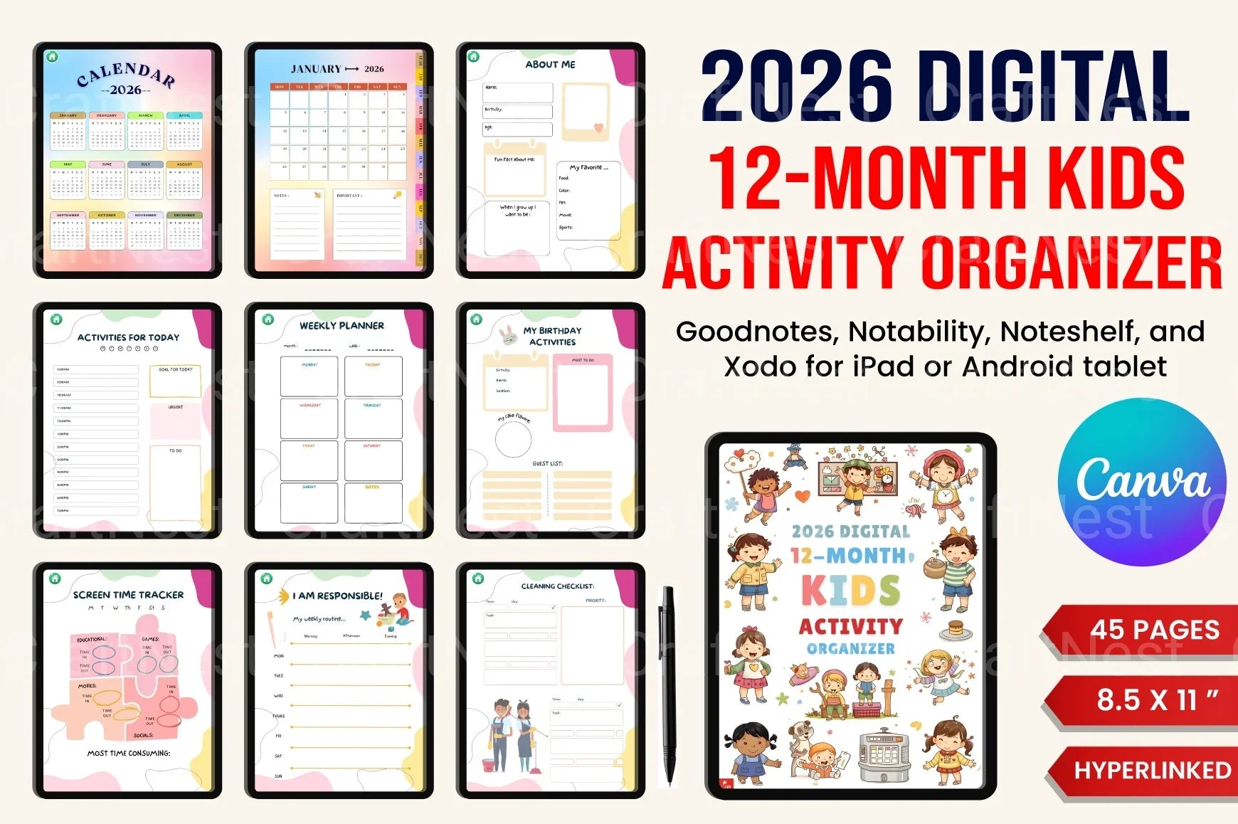 12-Month Kids Activity Organizer - CraftNest - Digital Crafting and Art