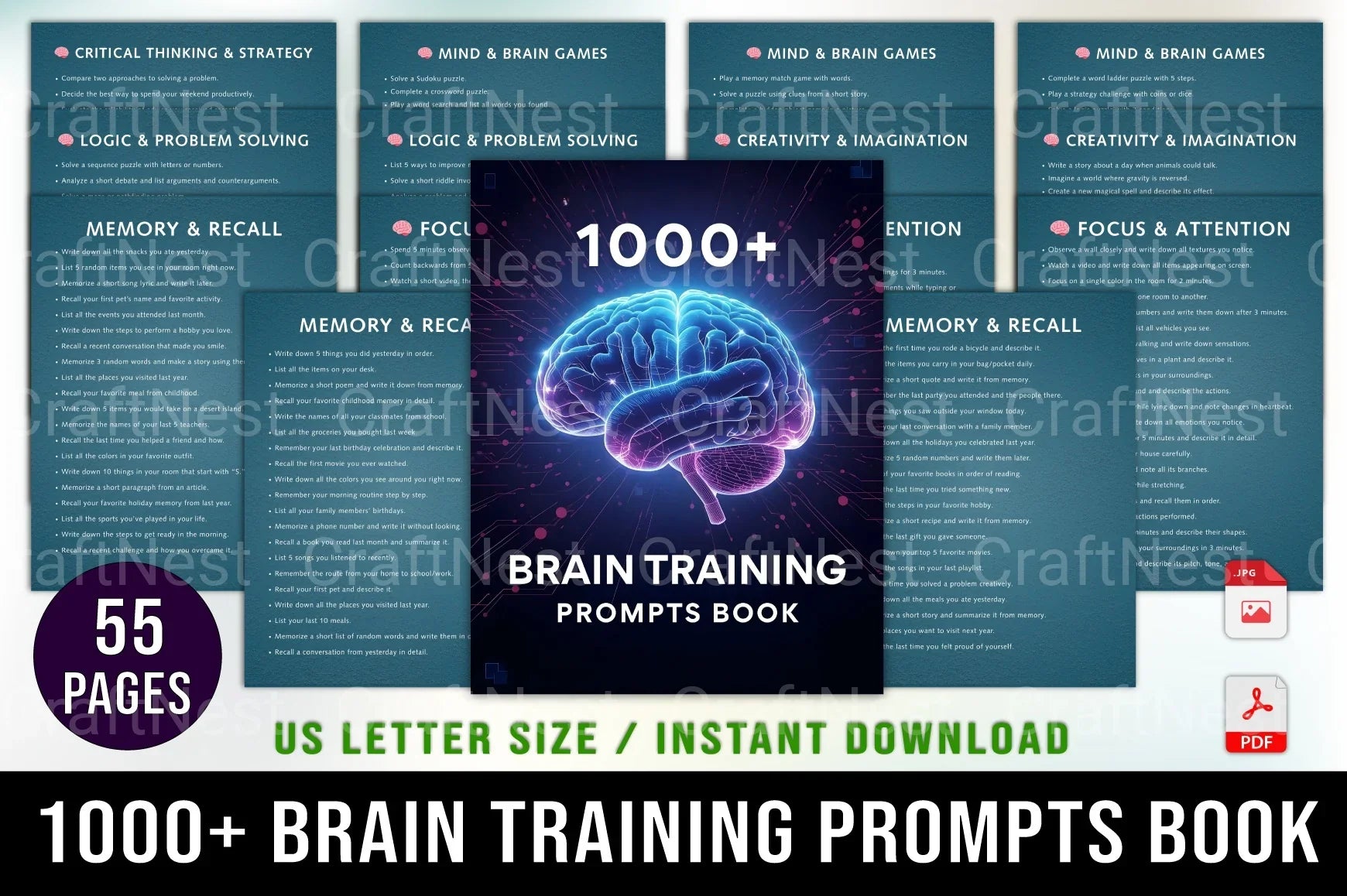 Brain Training Prompts Book for Cognitive Enhancement - CraftNest - Digital Crafting and Art