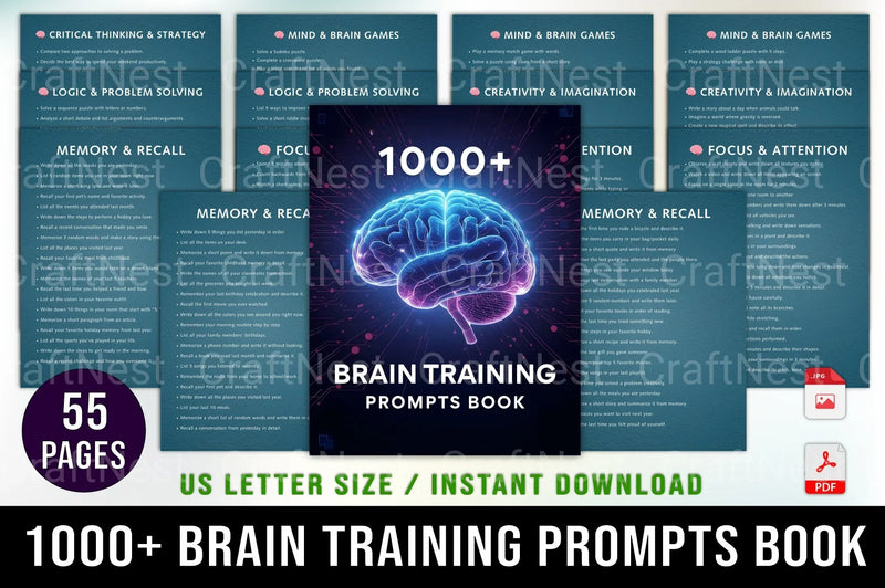 Brain Training Prompts Book for Cognitive Enhancement - CraftNest - Digital Crafting and Art