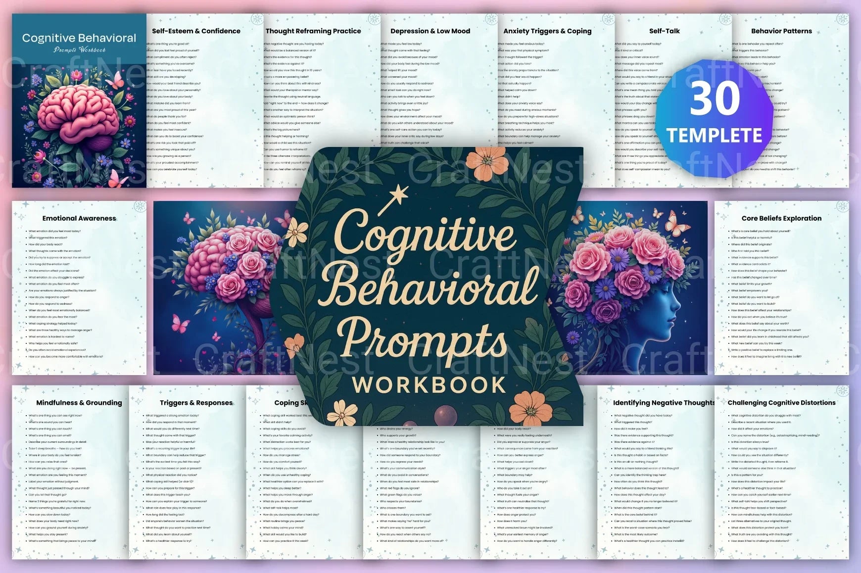 Cognitive Behavioral Prompts Workbook for Personal Growth - CraftNest - Digital Crafting and Art