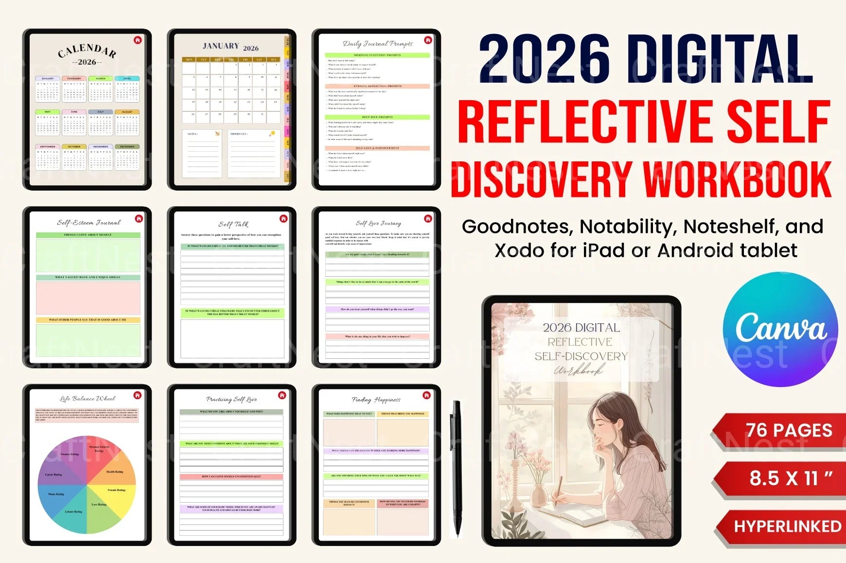 Reflective Self-Discovery Workbook - CraftNest - Digital Crafting and Art