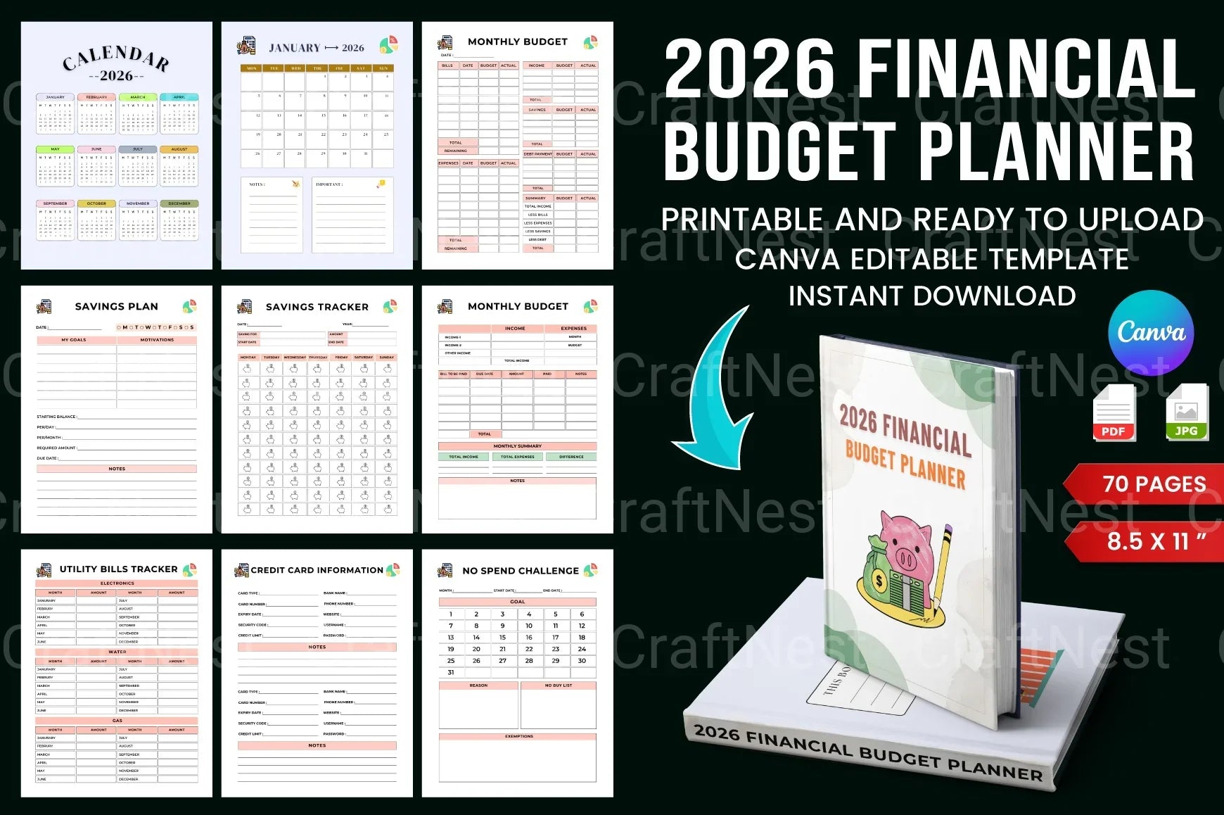 Financial Budget Planner Template - CraftNest - Digital Crafting and Art