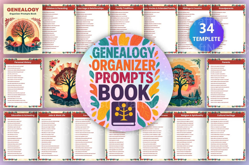 Genealogy Organizer Prompts Book for Family History Research - CraftNest - Digital Crafting and Art