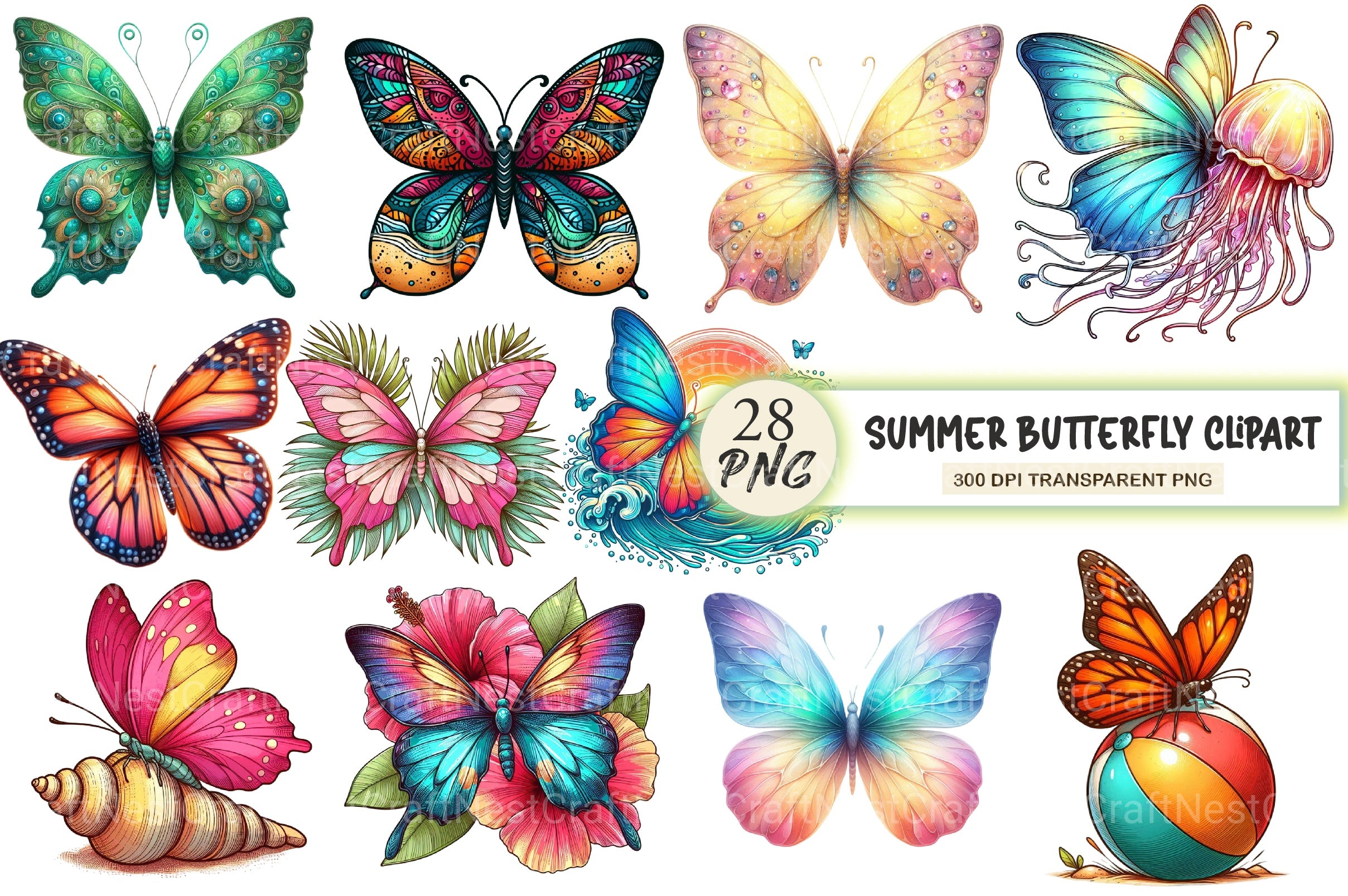 Summer Butterfly Clipart Bundle 1 - CraftNest - Digital Crafting and Art