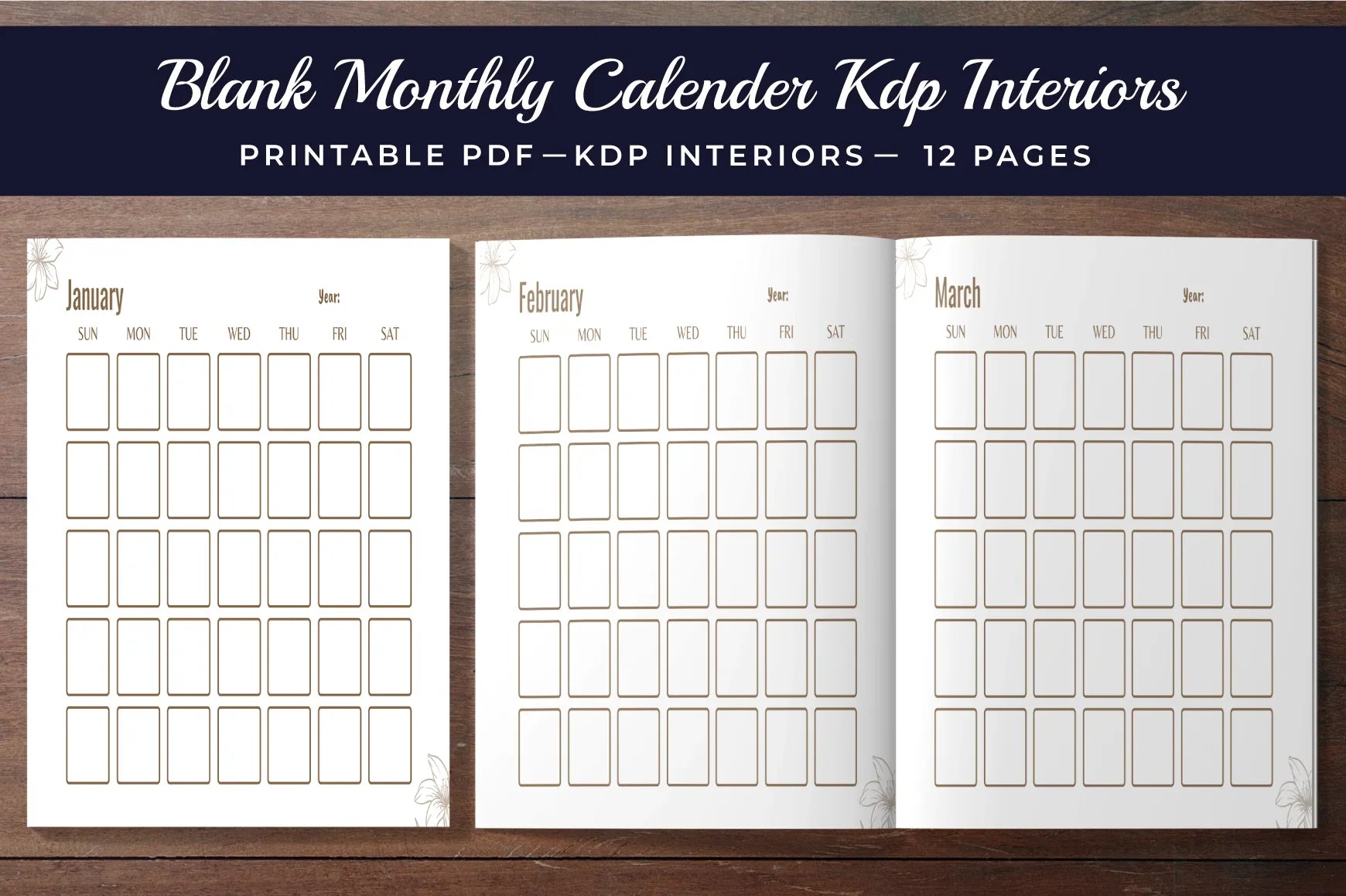 Blank Monthly Calendar Planner - CraftNest - Digital Crafting and Art