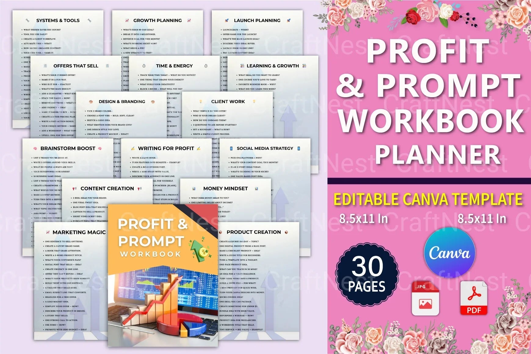 Profit Prompt Workbook Planner for Success - CraftNest - Digital Crafting and Art