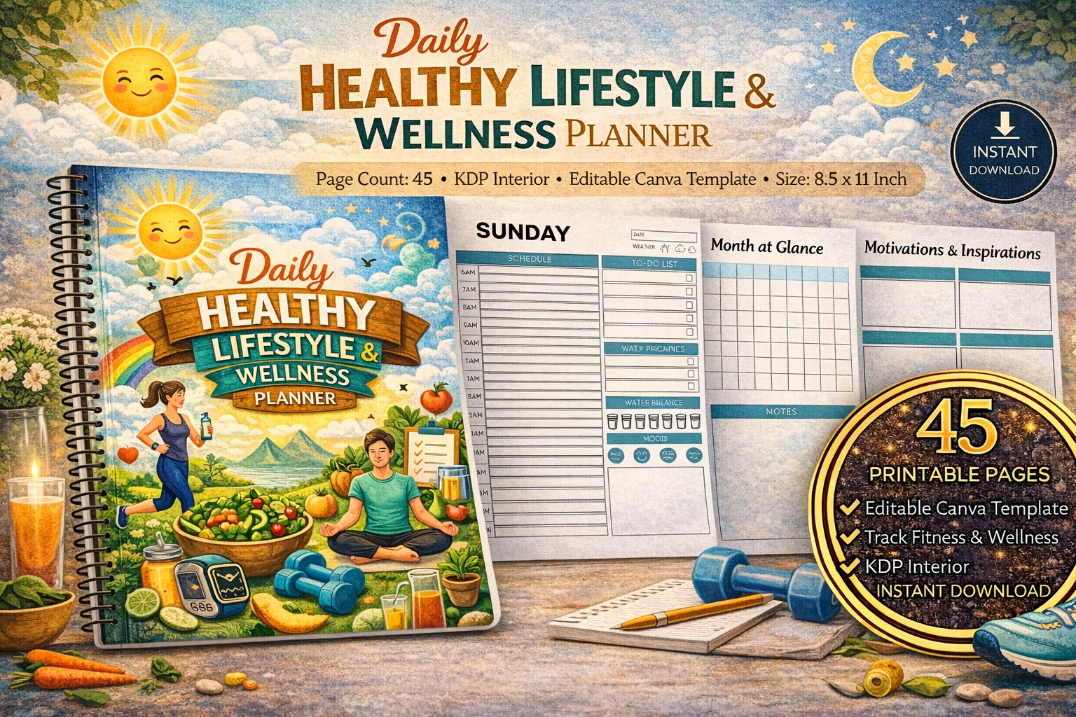 Daily Healthy Lifestyle Wellness Planner