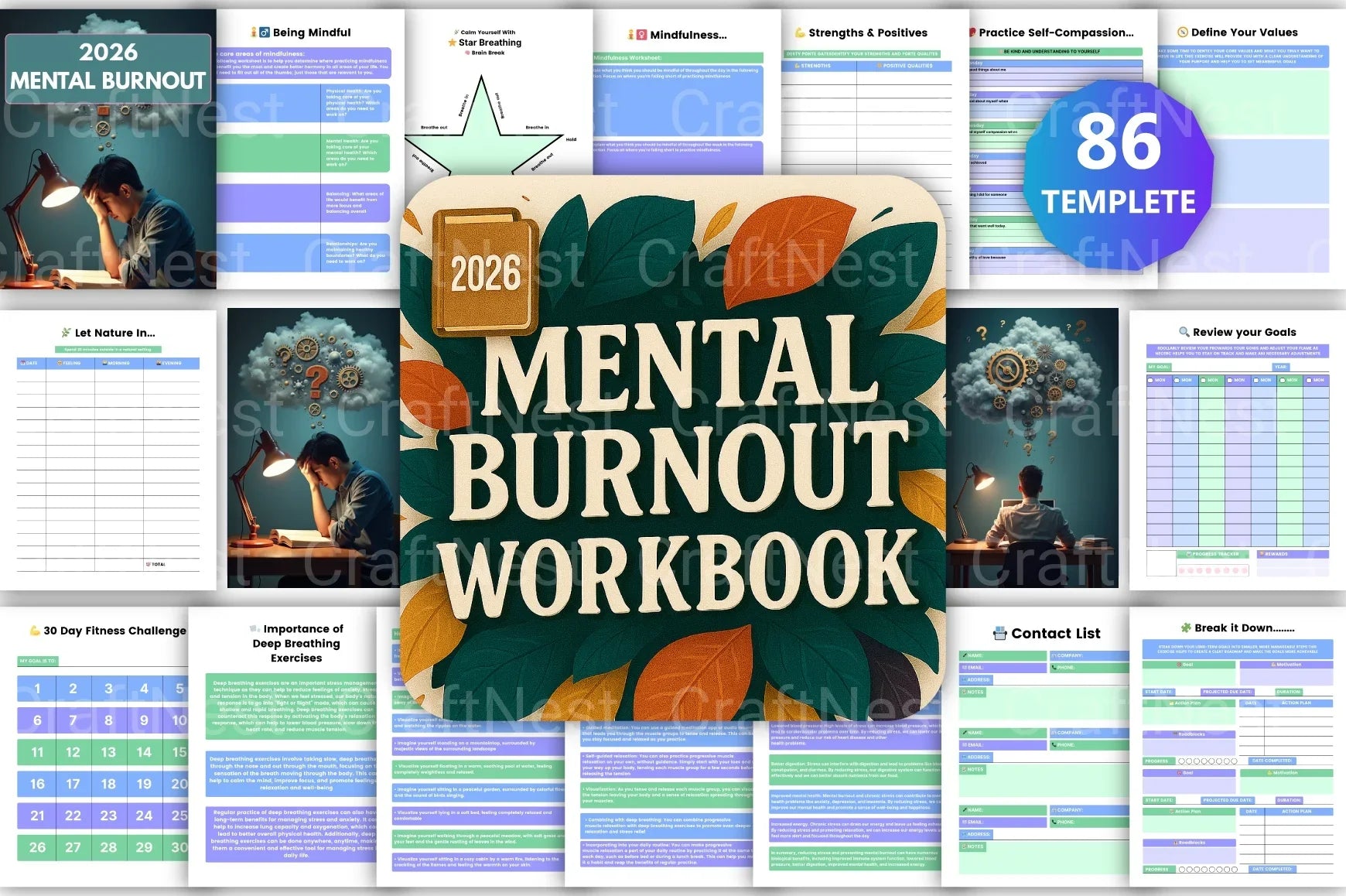 Mental Burnout Workbook for Stress Relief - CraftNest - Digital Crafting and Art