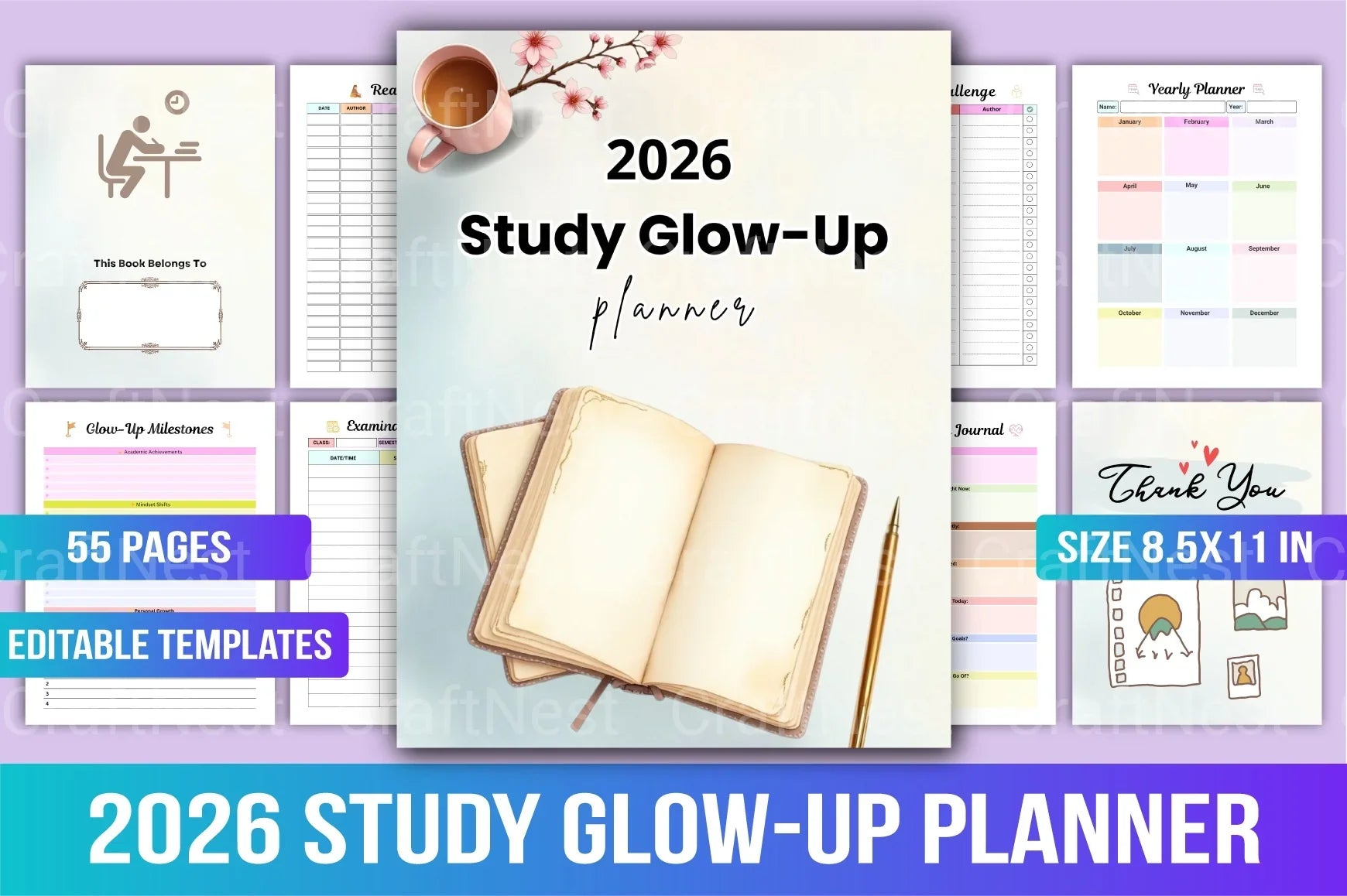 Study Glow Up Planner for Academic Success - CraftNest - Digital Crafting and Art