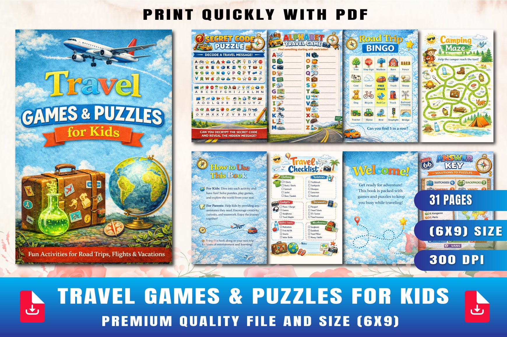 Travel Games & Puzzles Planner for Kids