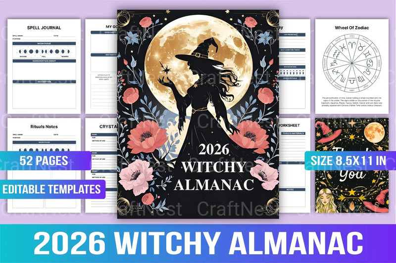 Witchy Almanac: Your Guide to Mystical Insights - CraftNest - Digital Crafting and Art