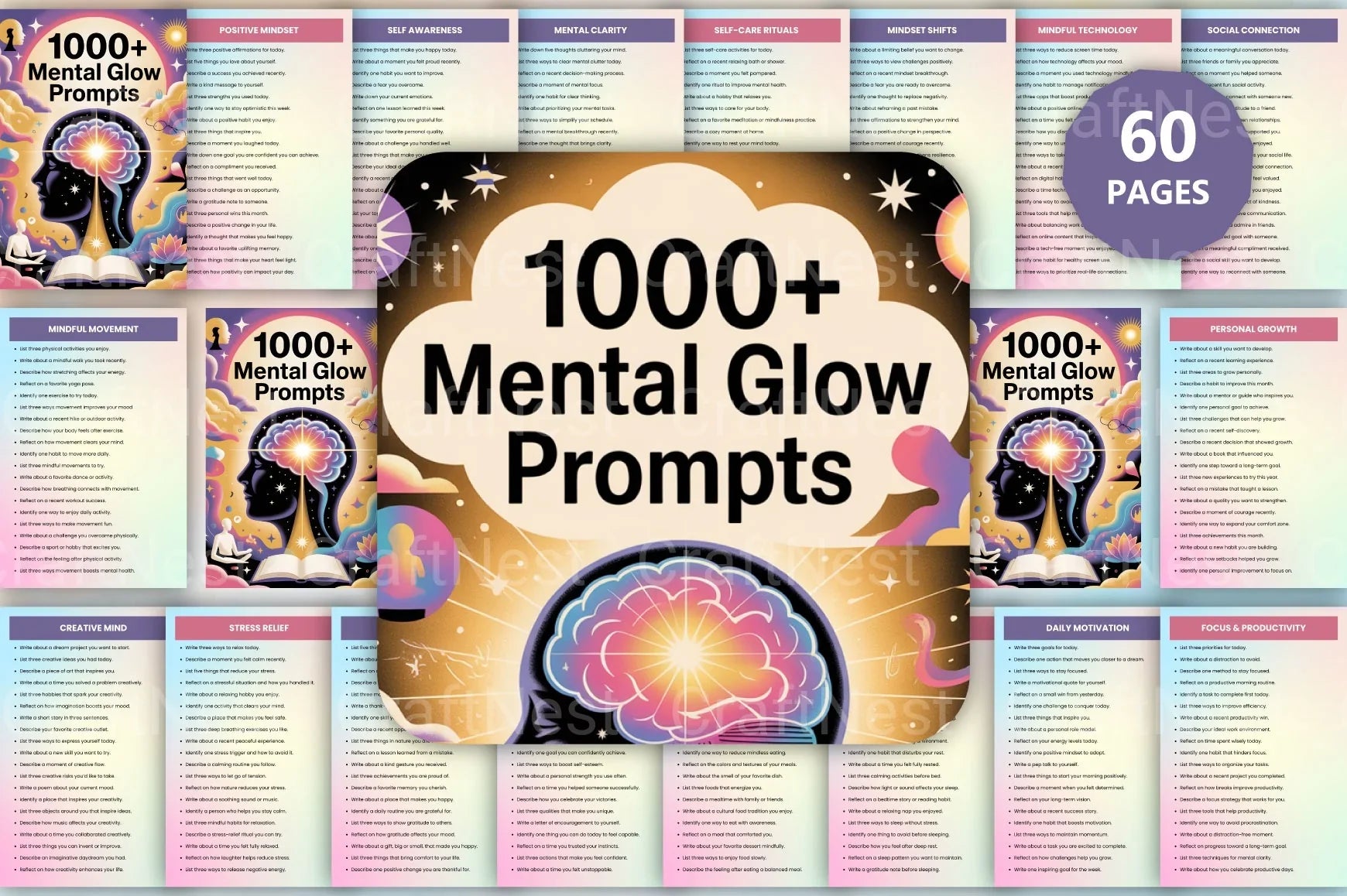 Mental Glow Prompts for Mindfulness and Well-being - CraftNest - Digital Crafting and Art