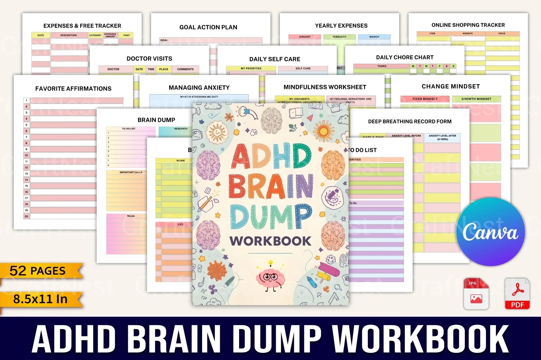 ADHD Brain Dump Workbook for Focus and Organization - CraftNest - Digital Crafting and Art