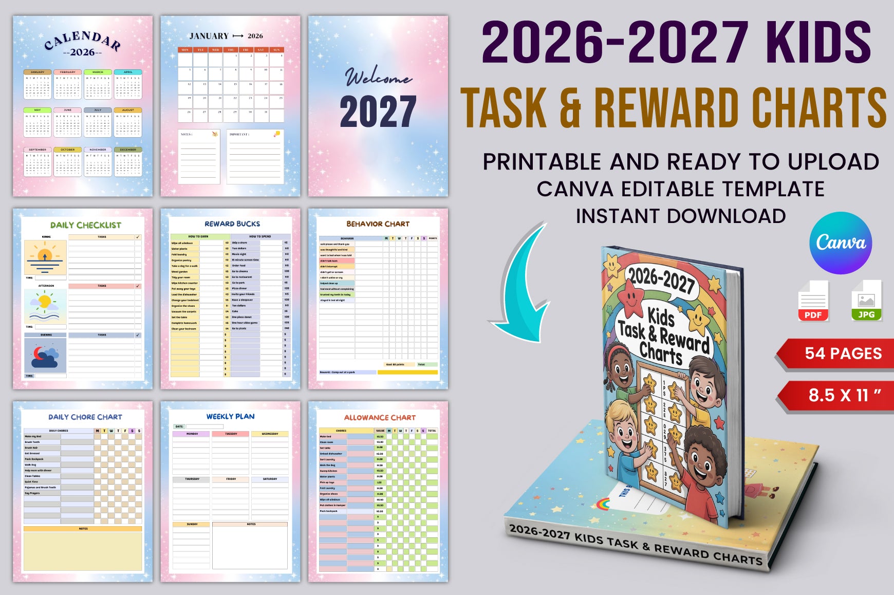 Kids Task Reward Charts Planner