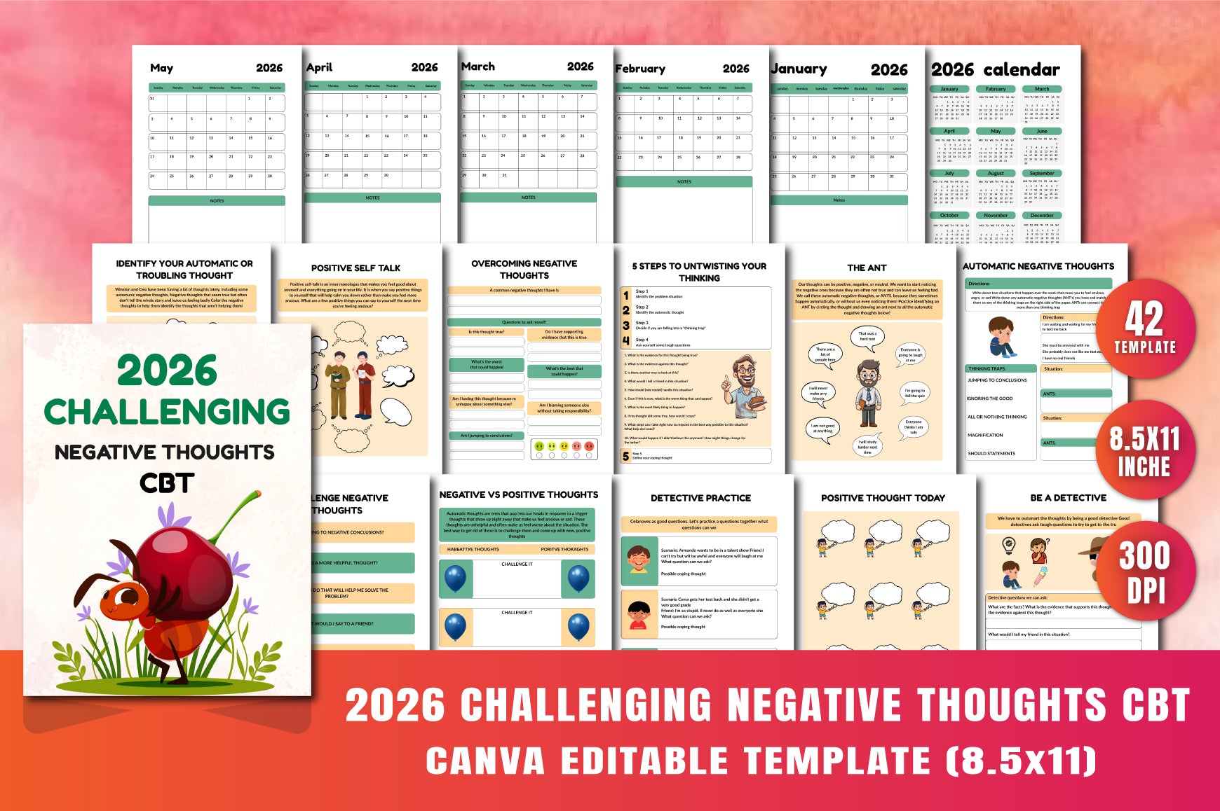 Challenging Negative Thoughts CBT Planner