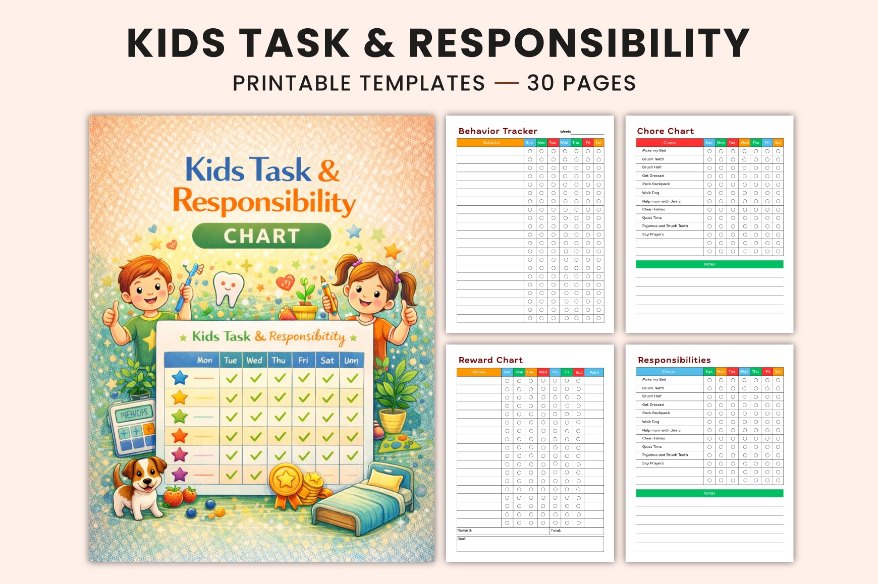 Kids Task Responsibility Chart Planner