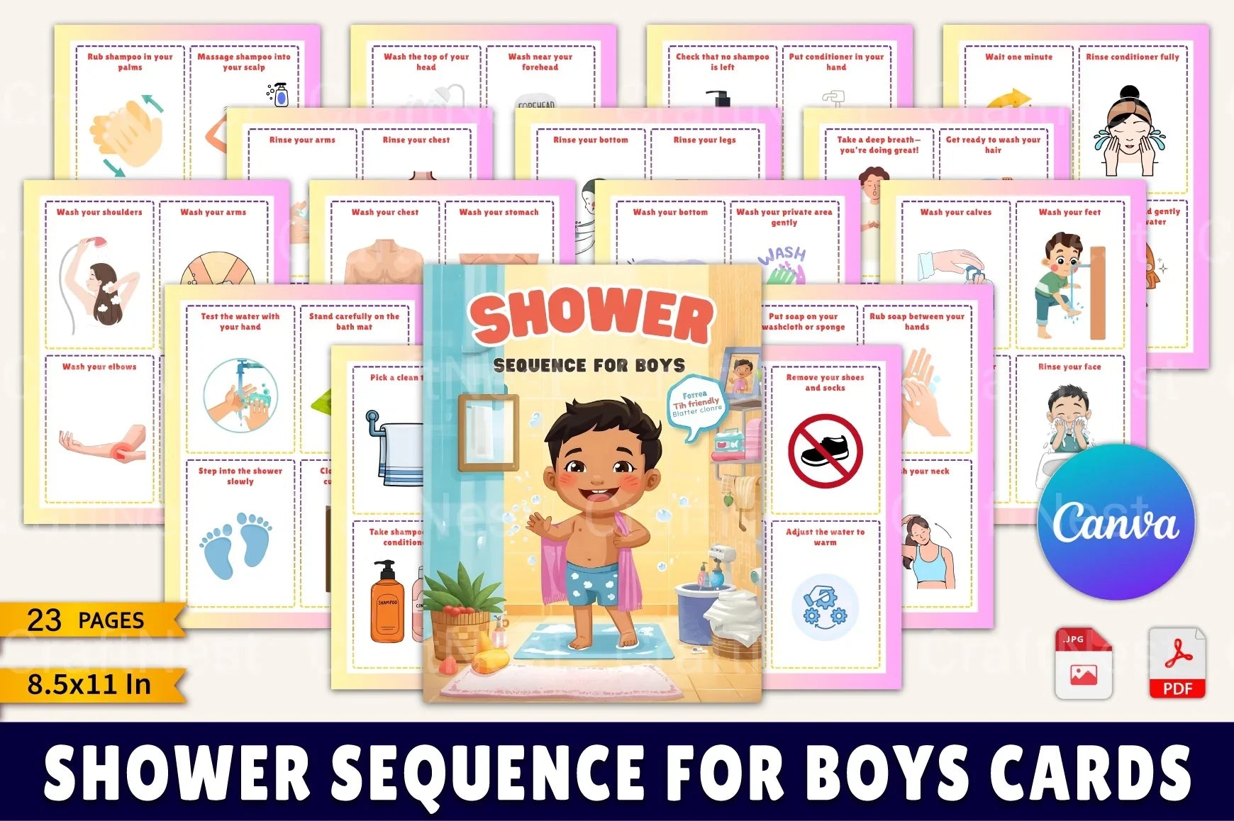 Shower Sequence Cards for Boys - CraftNest - Digital Crafting and Art
