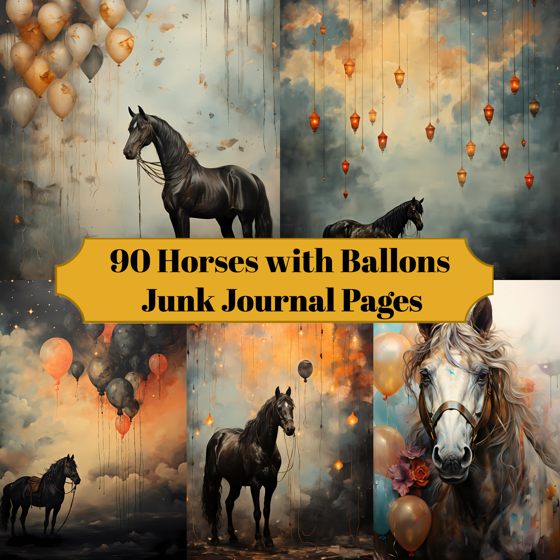 Horses With Balloons Junk Journal Pages - CraftNest