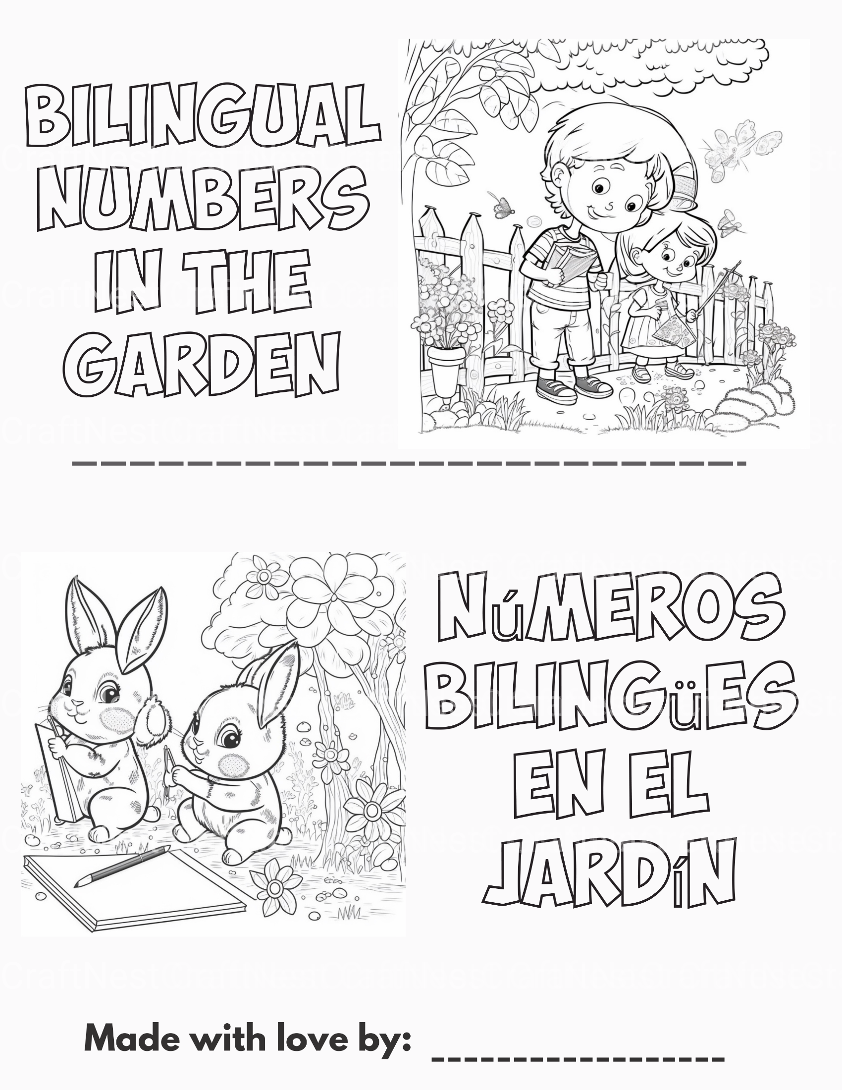 Bilingual Numbers Garden Coloring Book - CraftNest - Digital Crafting and Art
