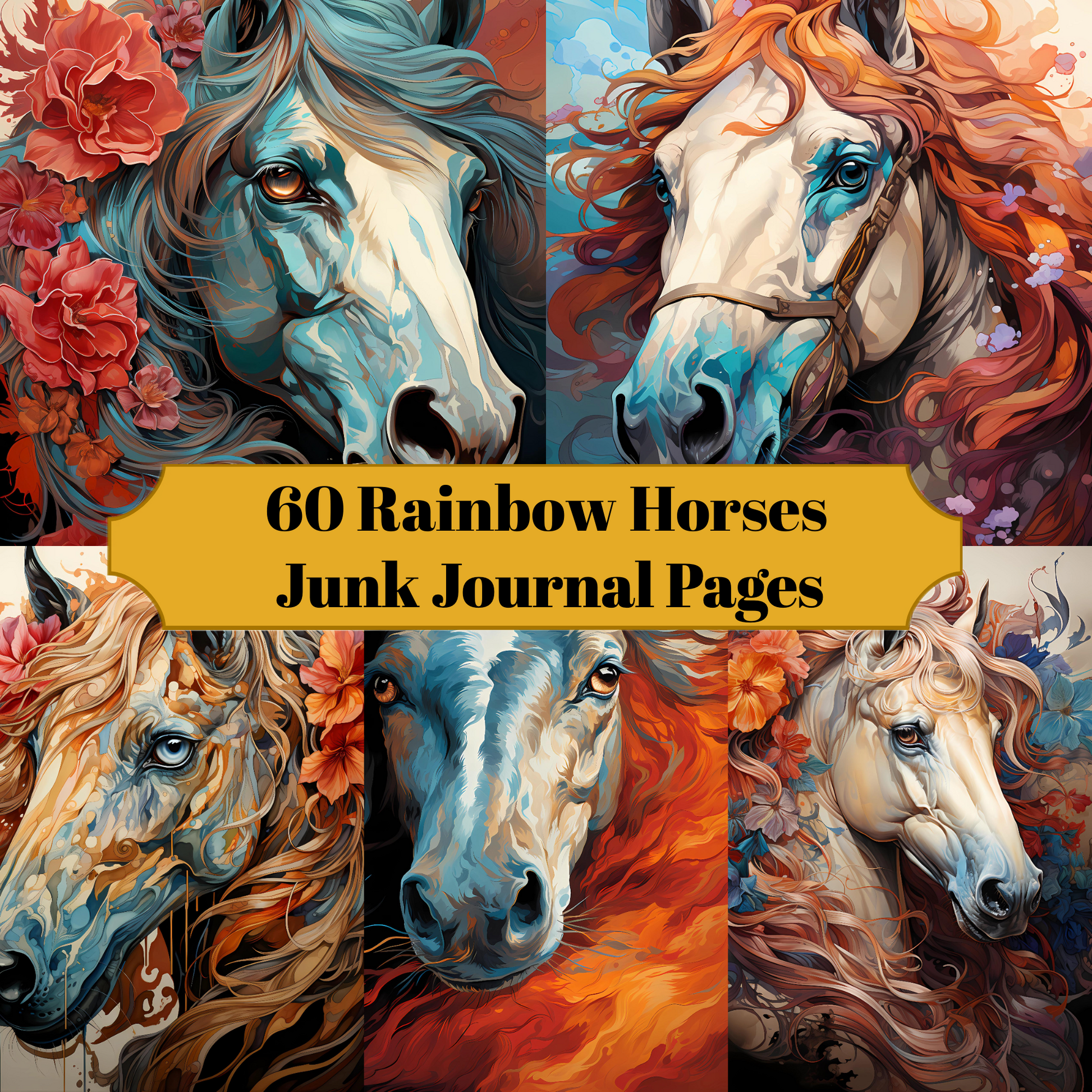 Rainbow Horses Junk Journal Pages - CraftNest