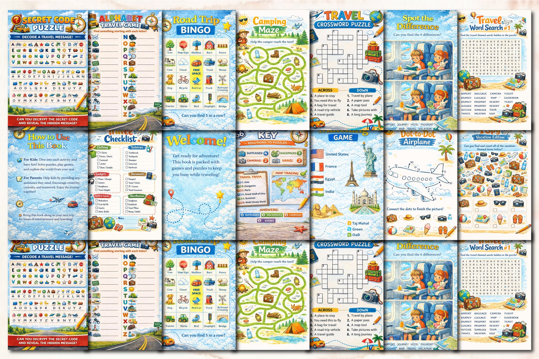 Travel Games & Puzzles Planner for Kids