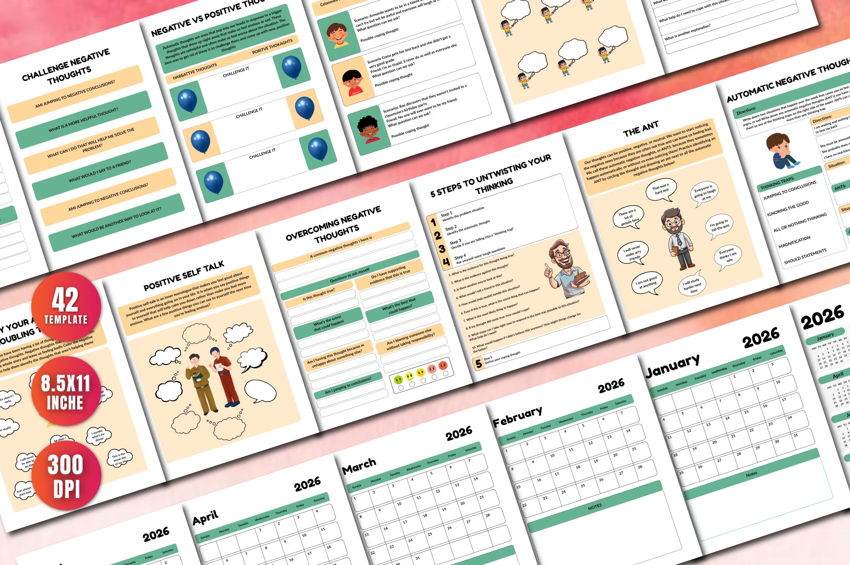 Challenging Negative Thoughts CBT Planner