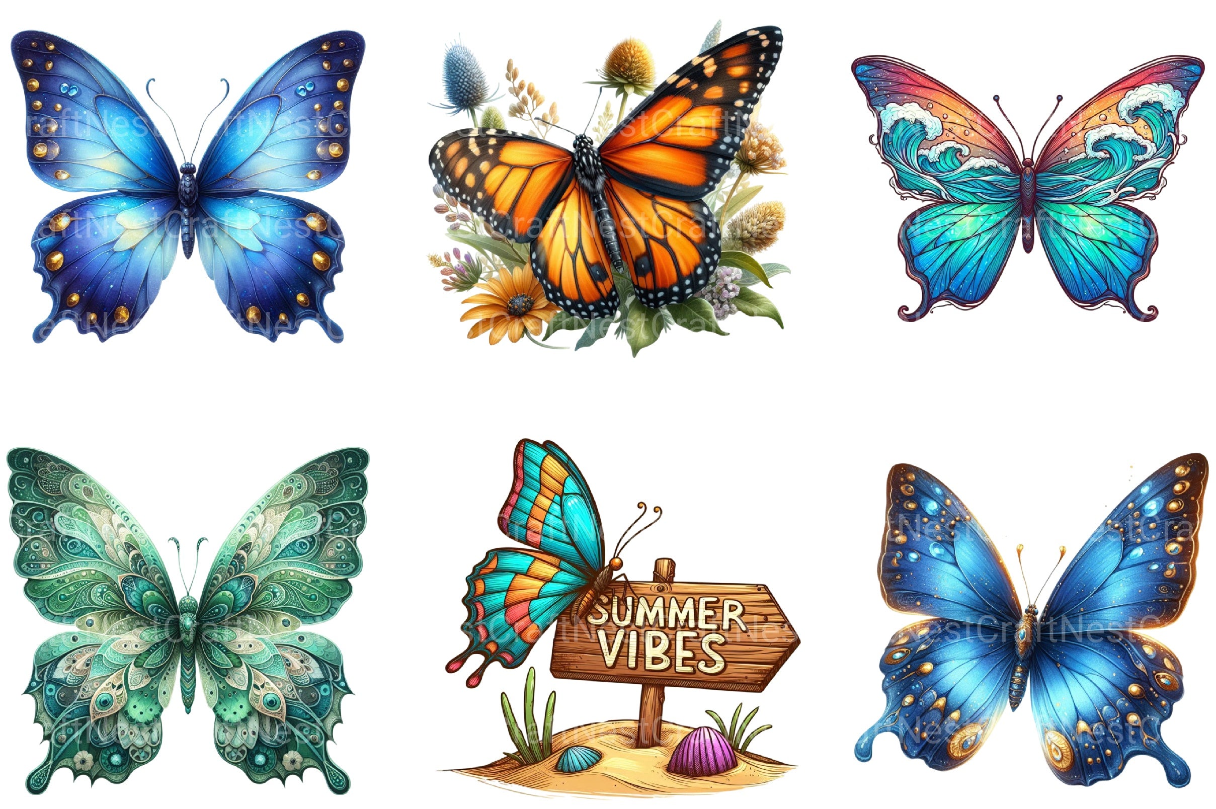 Summer Butterfly Clipart Bundle 1 - CraftNest - Digital Crafting and Art